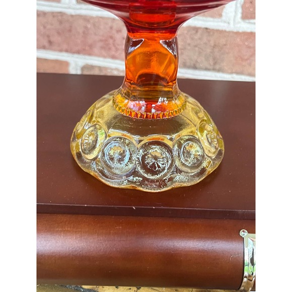 Vintage L E Smith Moon & Star Amberina Open Glass Compote Candy Dish Flared - Picture 6 of 10